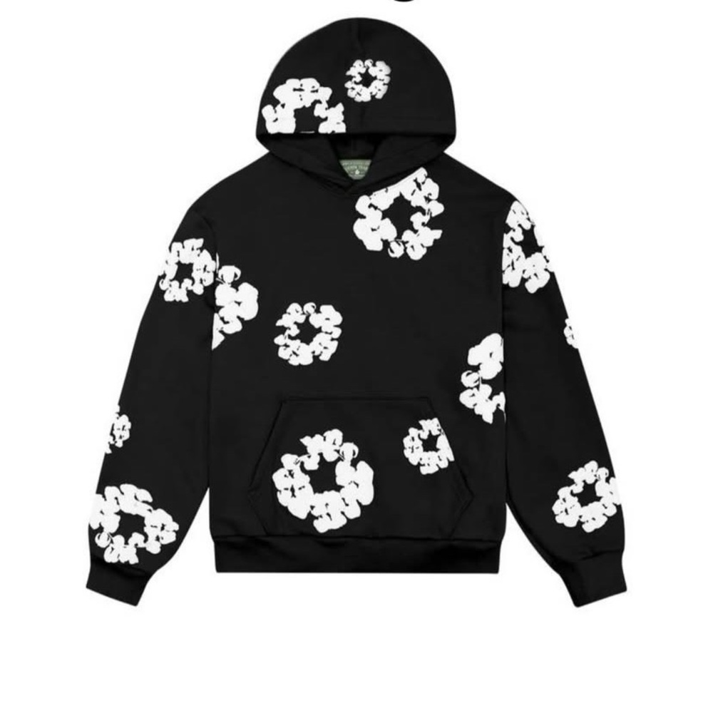 Black and White Crewneck Sweater with Floral Design